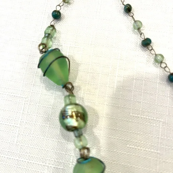 HOPE Handcrafted Glass Bead Necklace in a lovely shade of soft sea glass green - Picture 2 of 7